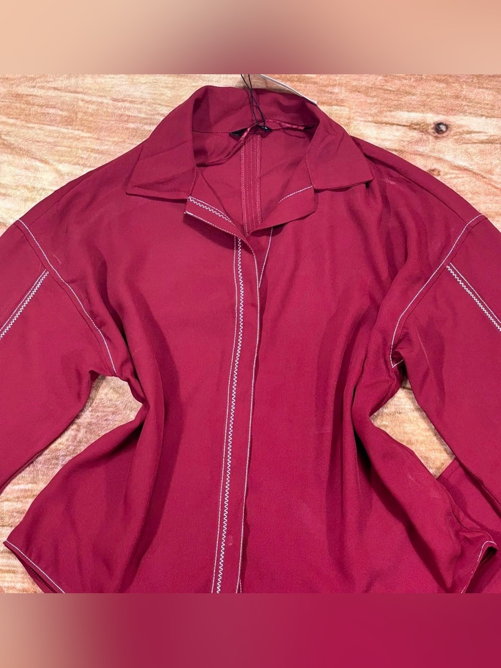 Zara Red Oversized Button-Front Top - Picture 13 of 13